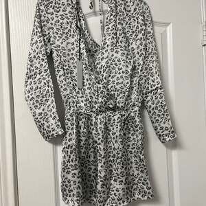 Animal Print Long Sleeve Surplice V-Neck Romper